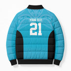 New Zealand Custom Bomber Puffer Jacket Fire Basketball Maori Tribal Sky Blue - Aussie Hoodie