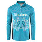 New Zealand Custom Button Sweatshirt Fire Basketball Maori Tribal Sky Blue - Aussie Hoodie