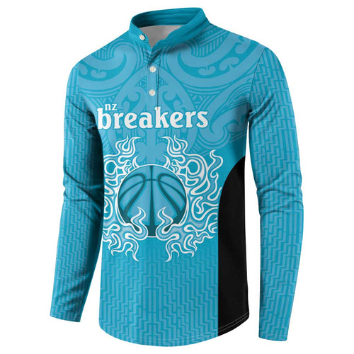 New Zealand Custom Button Sweatshirt Fire Basketball Maori Tribal Sky Blue - Aussie Hoodie