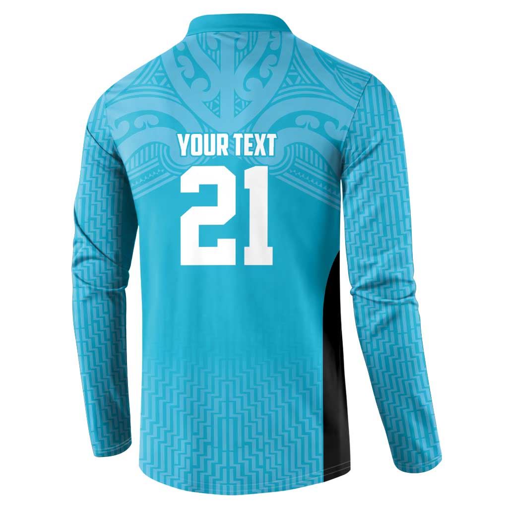 New Zealand Custom Button Sweatshirt Fire Basketball Maori Tribal Sky Blue - Aussie Hoodie