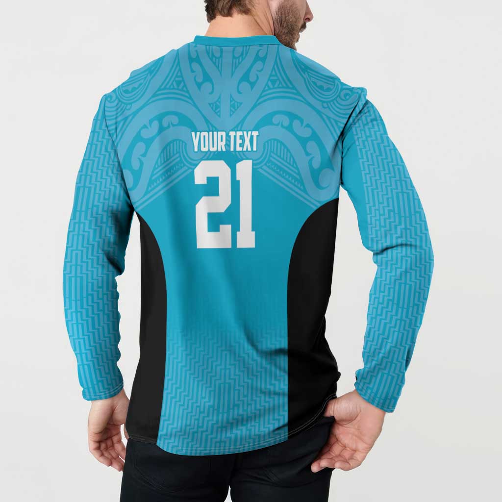 New Zealand Custom Button Sweatshirt Fire Basketball Maori Tribal Sky Blue - Aussie Hoodie