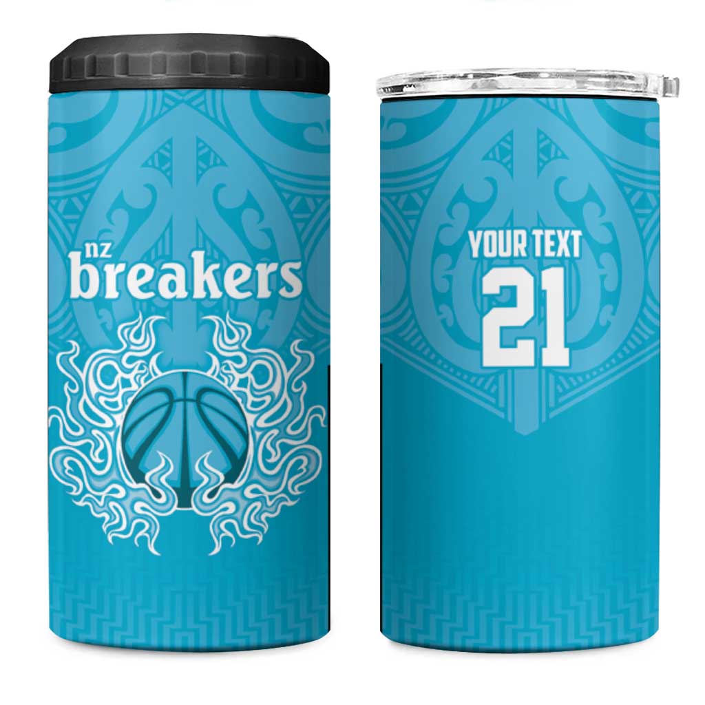 New Zealand Custom 4 in 1 Can Cooler Tumbler Fire Basketball Maori Tribal Sky Blue - Aussie Hoodie