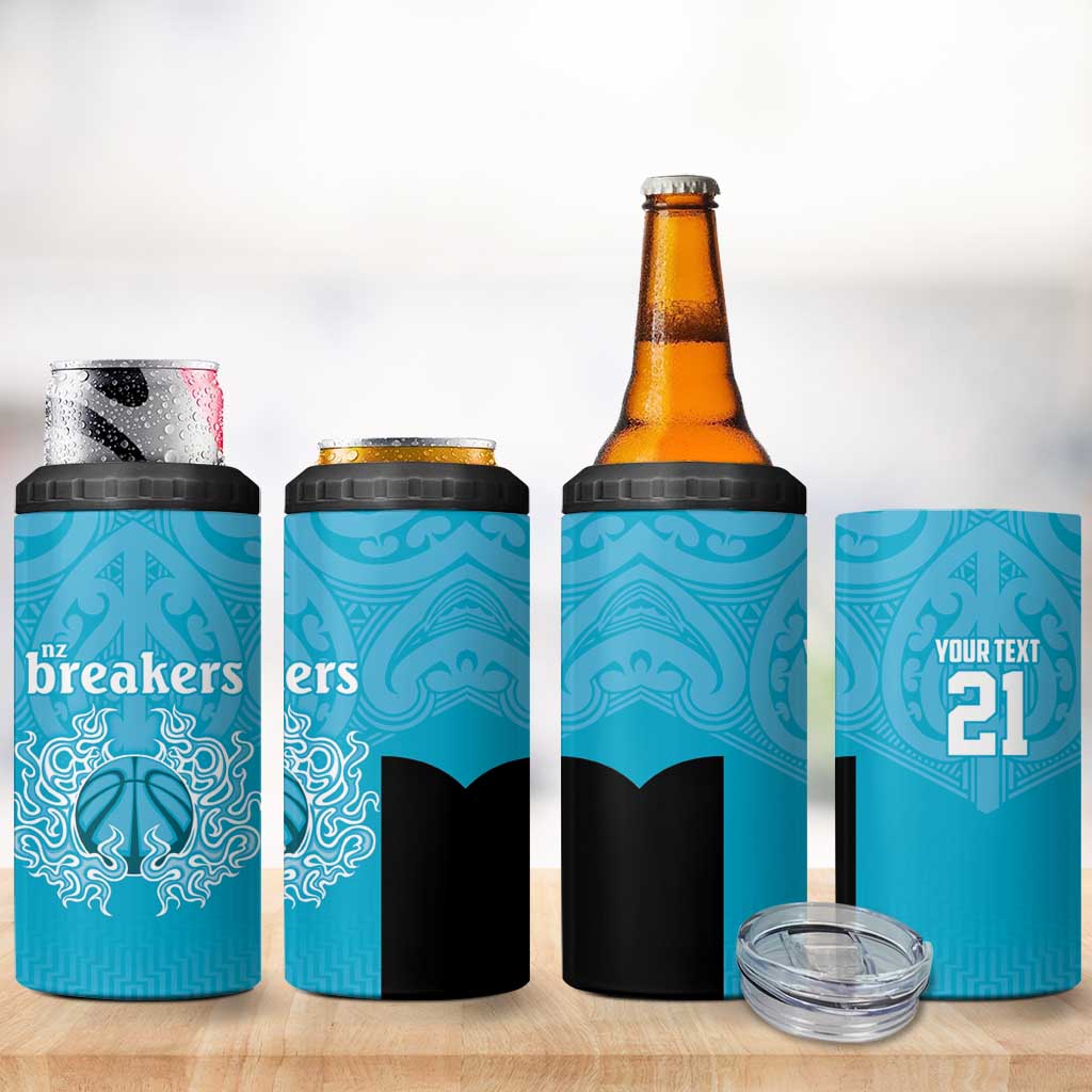 New Zealand Custom 4 in 1 Can Cooler Tumbler Fire Basketball Maori Tribal Sky Blue - Aussie Hoodie