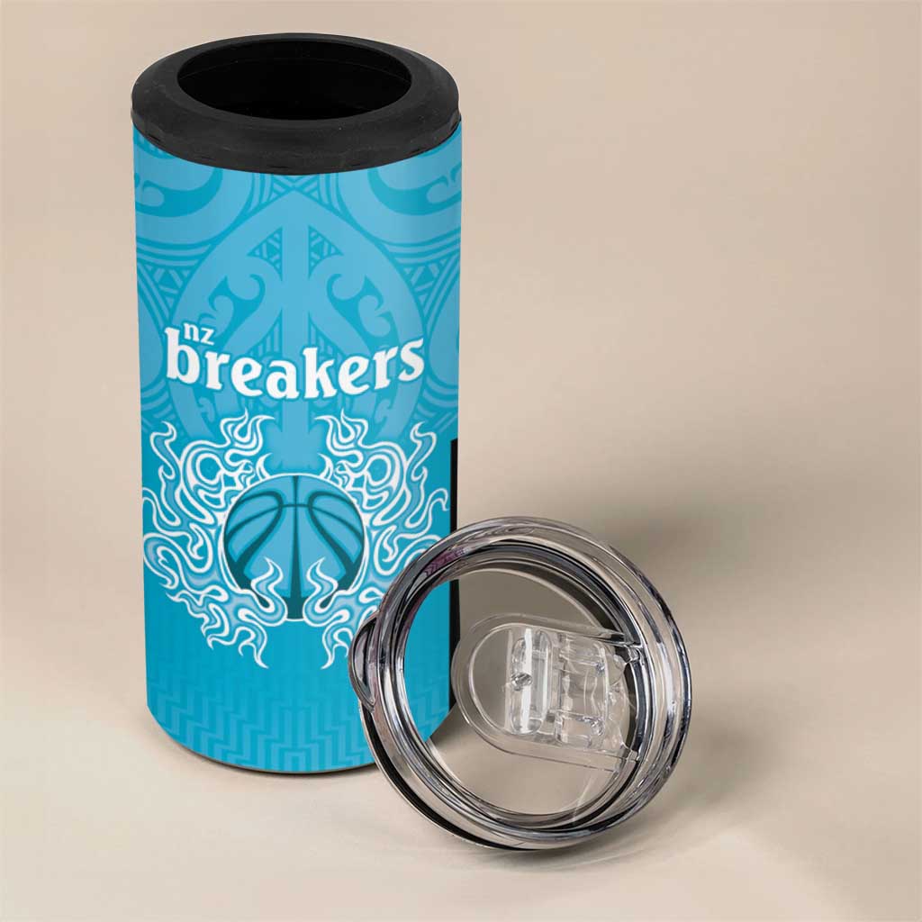 New Zealand Custom 4 in 1 Can Cooler Tumbler Fire Basketball Maori Tribal Sky Blue - Aussie Hoodie