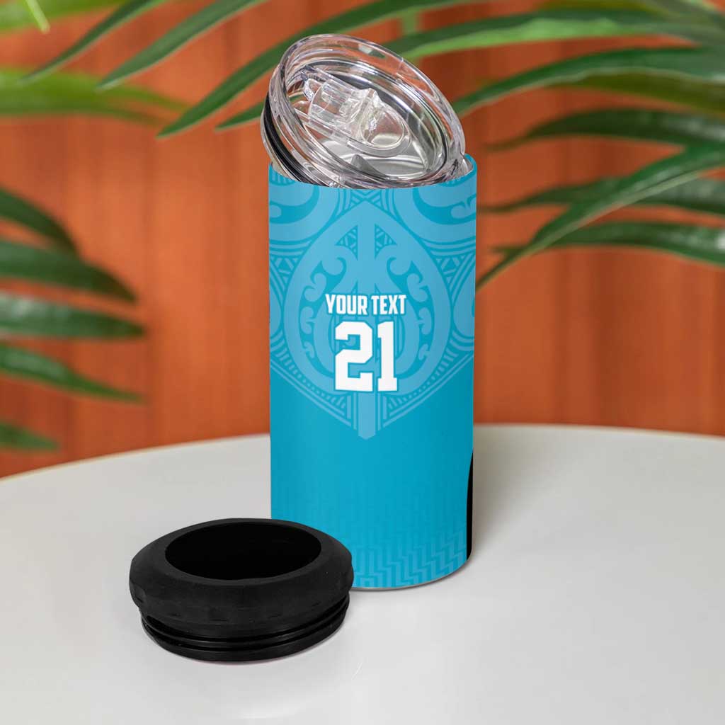 New Zealand Custom 4 in 1 Can Cooler Tumbler Fire Basketball Maori Tribal Sky Blue - Aussie Hoodie