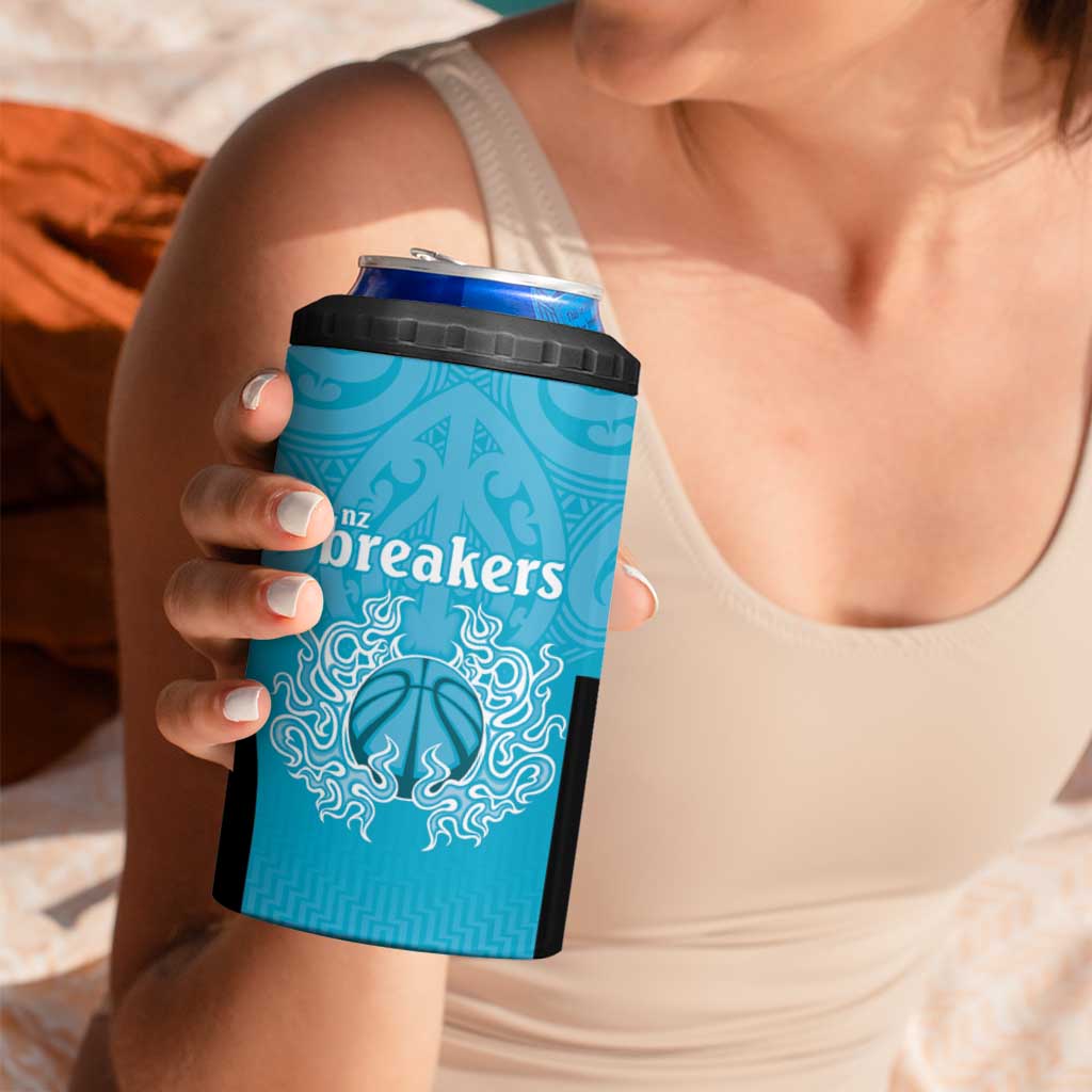 New Zealand Custom 4 in 1 Can Cooler Tumbler Fire Basketball Maori Tribal Sky Blue - Aussie Hoodie