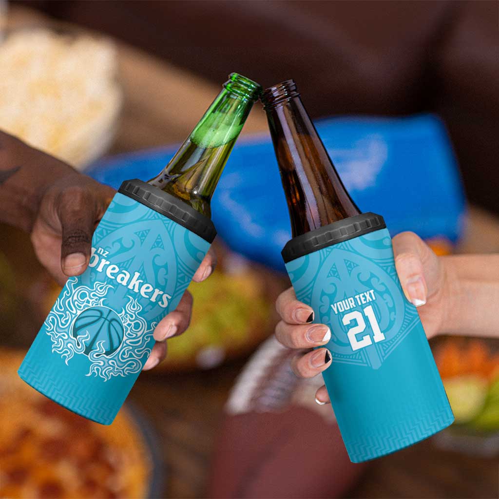 New Zealand Custom 4 in 1 Can Cooler Tumbler Fire Basketball Maori Tribal Sky Blue - Aussie Hoodie