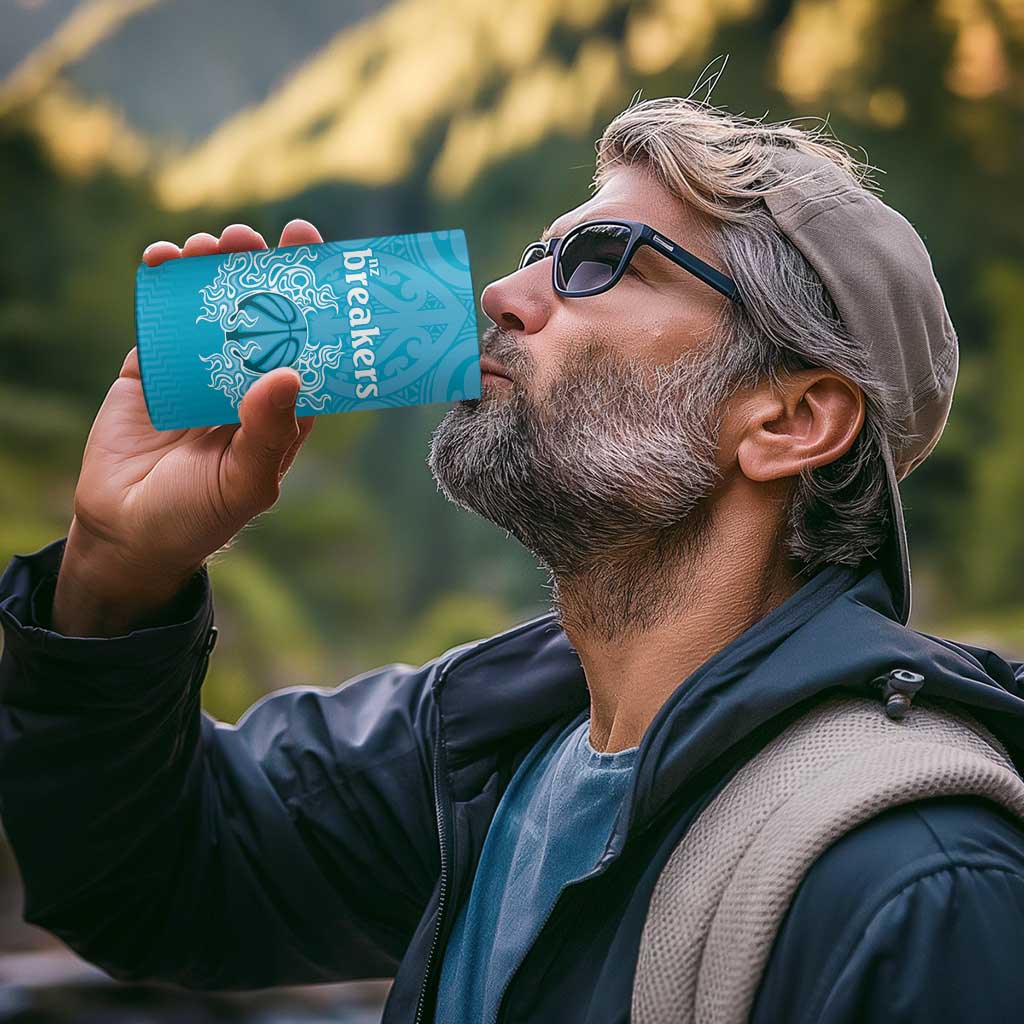 New Zealand Custom 4 in 1 Can Cooler Tumbler Fire Basketball Maori Tribal Sky Blue - Aussie Hoodie