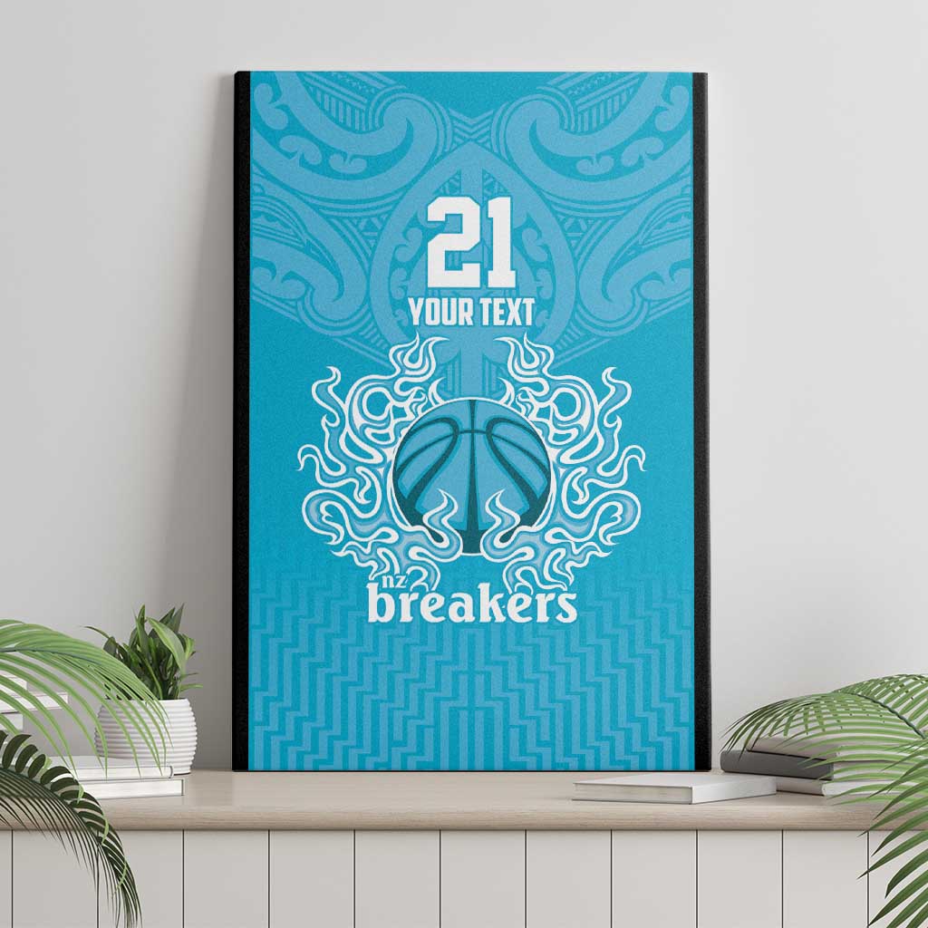 New Zealand Custom Canvas Wall Art Fire Basketball Maori Tribal Sky Blue - Aussie Hoodie