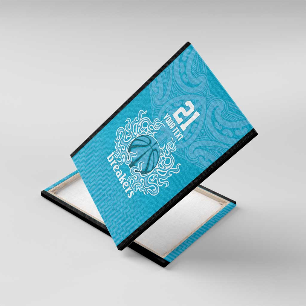 New Zealand Custom Canvas Wall Art Fire Basketball Maori Tribal Sky Blue - Aussie Hoodie