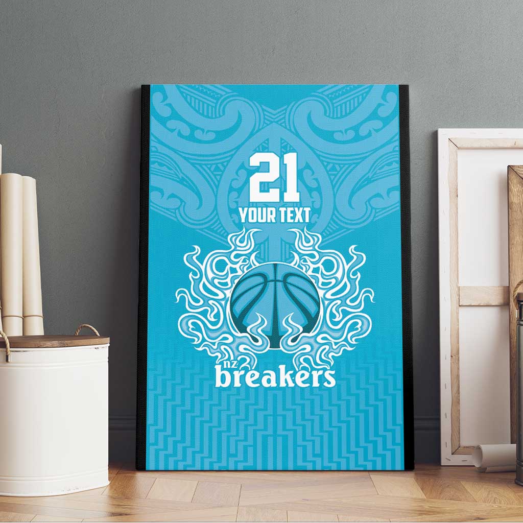 New Zealand Custom Canvas Wall Art Fire Basketball Maori Tribal Sky Blue - Aussie Hoodie