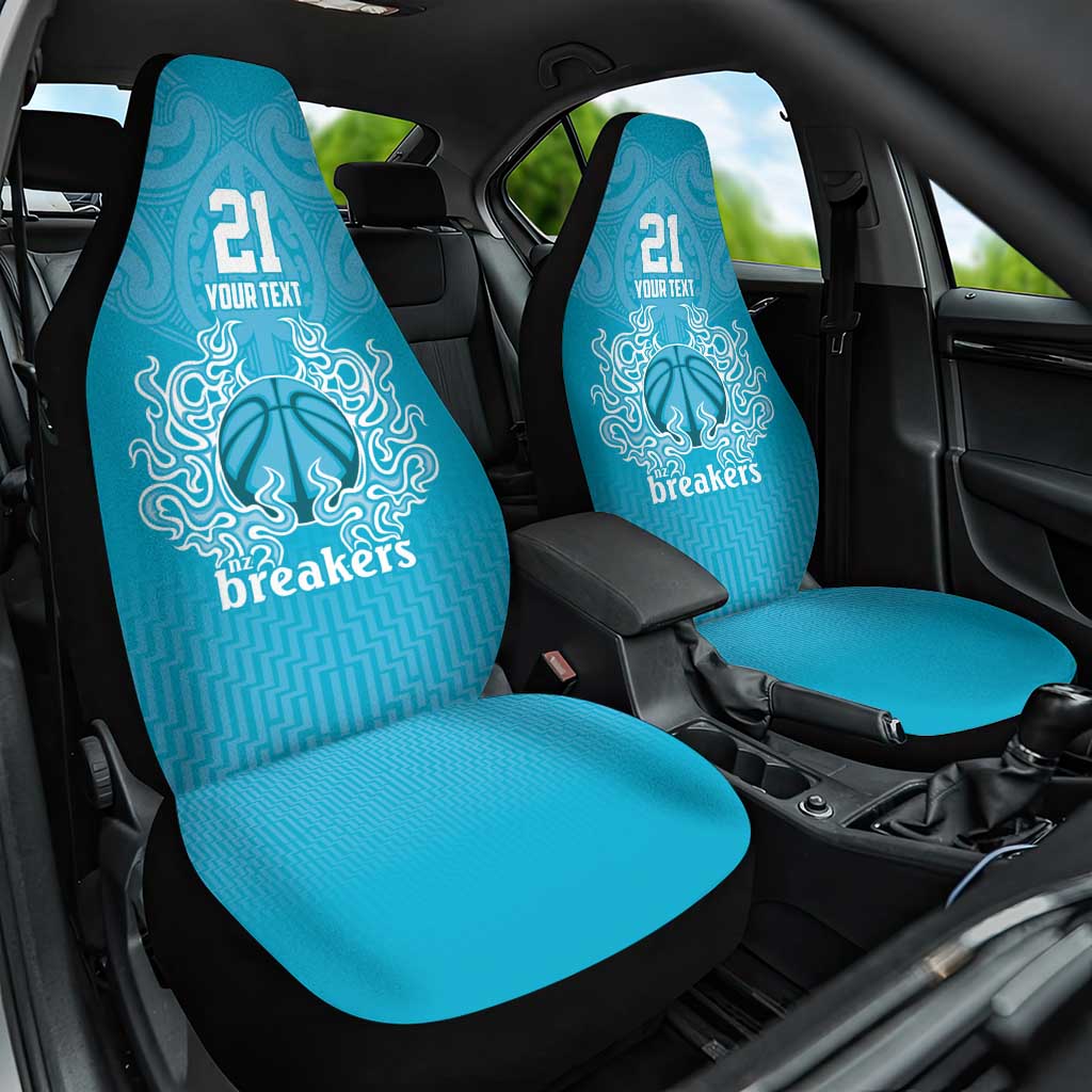 New Zealand Custom Car Seat Cover Fire Basketball Maori Tribal Sky Blue - Aussie Hoodie