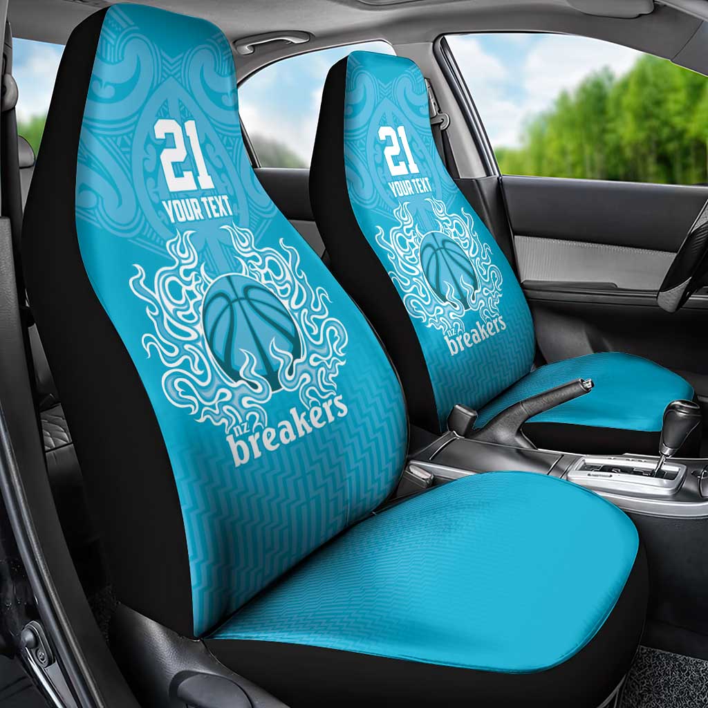 New Zealand Custom Car Seat Cover Fire Basketball Maori Tribal Sky Blue - Aussie Hoodie