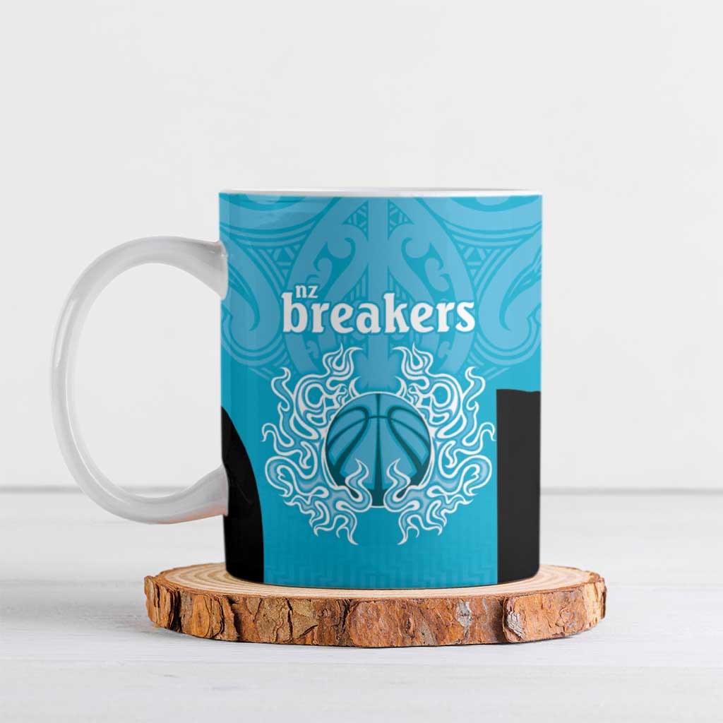 New Zealand Custom Ceramic Mug Fire Basketball Maori Tribal Sky Blue - Aussie Hoodie