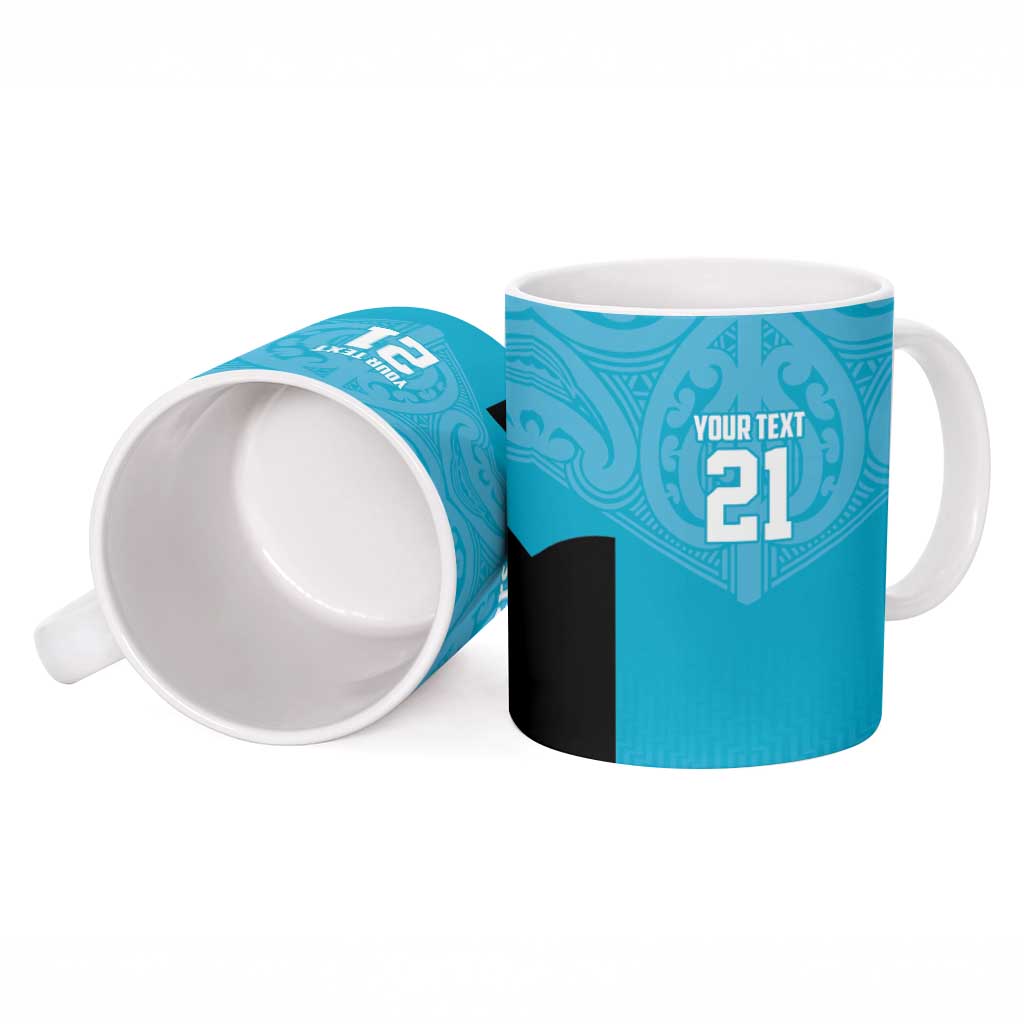 New Zealand Custom Ceramic Mug Fire Basketball Maori Tribal Sky Blue - Aussie Hoodie