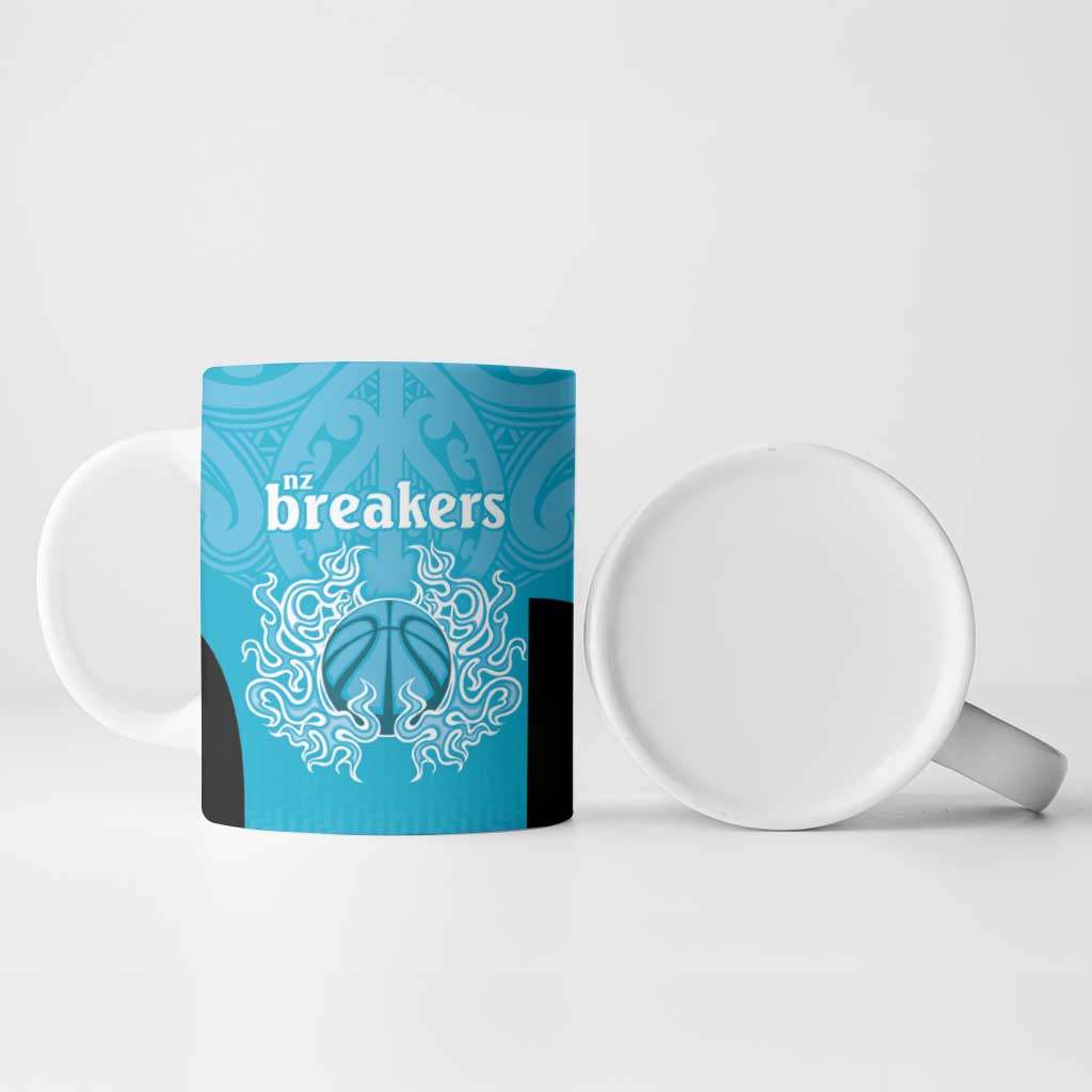 New Zealand Custom Ceramic Mug Fire Basketball Maori Tribal Sky Blue - Aussie Hoodie