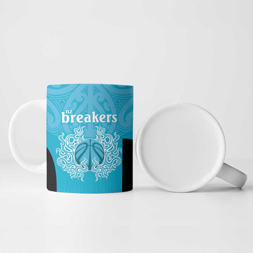 New Zealand Custom Ceramic Mug Fire Basketball Maori Tribal Sky Blue - Aussie Hoodie