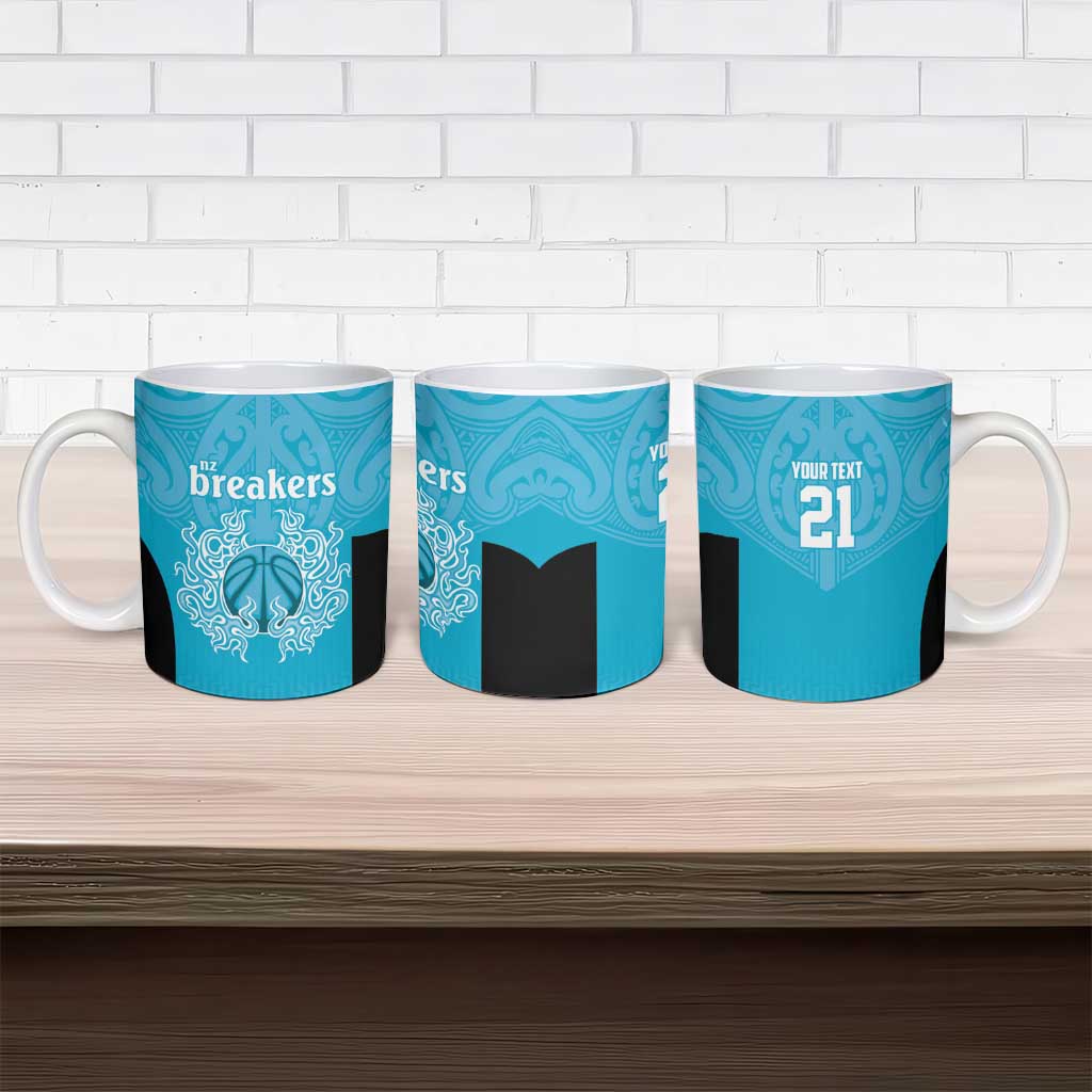New Zealand Custom Ceramic Mug Fire Basketball Maori Tribal Sky Blue - Aussie Hoodie