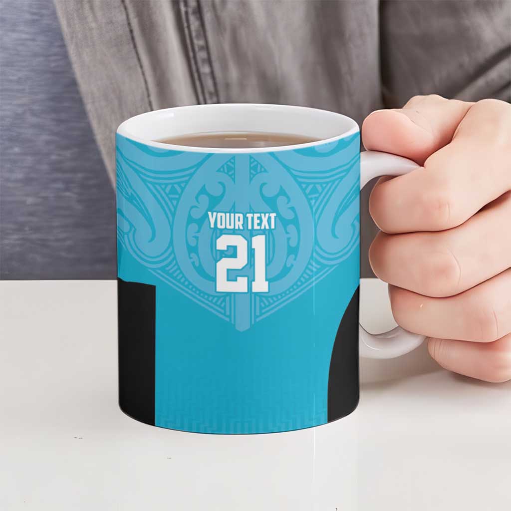 New Zealand Custom Ceramic Mug Fire Basketball Maori Tribal Sky Blue - Aussie Hoodie