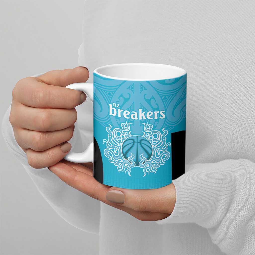 New Zealand Custom Ceramic Mug Fire Basketball Maori Tribal Sky Blue - Aussie Hoodie