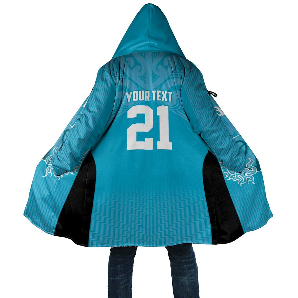 New Zealand Custom Cloak Fire Basketball Maori Tribal Sky Blue - Aussie Hoodie