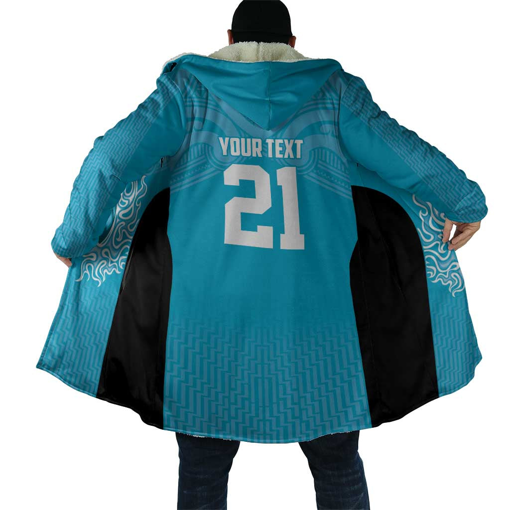 New Zealand Custom Cloak Fire Basketball Maori Tribal Sky Blue - Aussie Hoodie