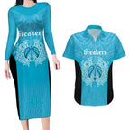 New Zealand Custom Couples Matching Long Sleeve Bodycon Dress and Hawaiian Shirt Fire Basketball Maori Tribal Sky Blue - Aussie Hoodie