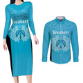 New Zealand Custom Couples Matching Long Sleeve Bodycon Dress and Long Sleeve Button Shirt Fire Basketball Maori Tribal Sky Blue - Aussie Hoodie