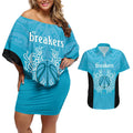 New Zealand Custom Couples Matching Off Shoulder Short Dress and Hawaiian Shirt Fire Basketball Maori Tribal Sky Blue - Aussie Hoodie