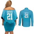 New Zealand Custom Couples Matching Off Shoulder Short Dress and Long Sleeve Button Shirt Fire Basketball Maori Tribal Sky Blue - Aussie Hoodie