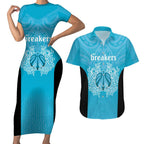 New Zealand Custom Couples Matching Short Sleeve Bodycon Dress and Hawaiian Shirt Fire Basketball Maori Tribal Sky Blue - Aussie Hoodie