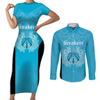 New Zealand Custom Couples Matching Short Sleeve Bodycon Dress and Long Sleeve Button Shirt Fire Basketball Maori Tribal Sky Blue - Aussie Hoodie