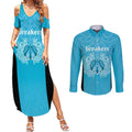 New Zealand Custom Couples Matching Summer Maxi Dress and Long Sleeve Button Shirt Fire Basketball Maori Tribal Sky Blue - Aussie Hoodie