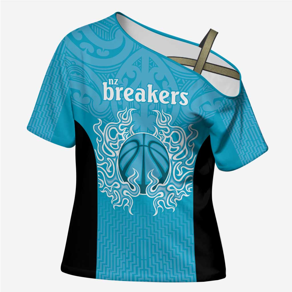 New Zealand Custom Cross Shoulder Shirt Fire Basketball Maori Tribal Sky Blue - Aussie Hoodie