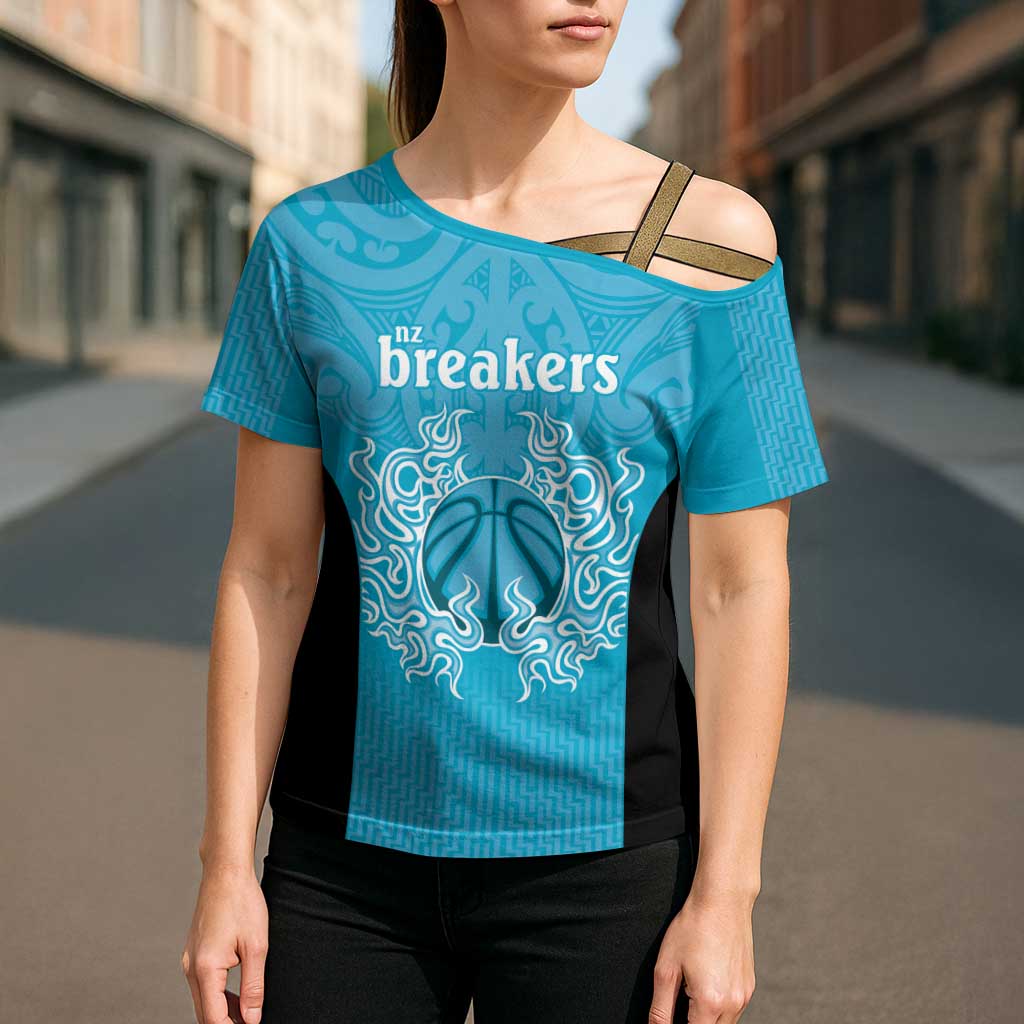 New Zealand Custom Cross Shoulder Shirt Fire Basketball Maori Tribal Sky Blue - Aussie Hoodie