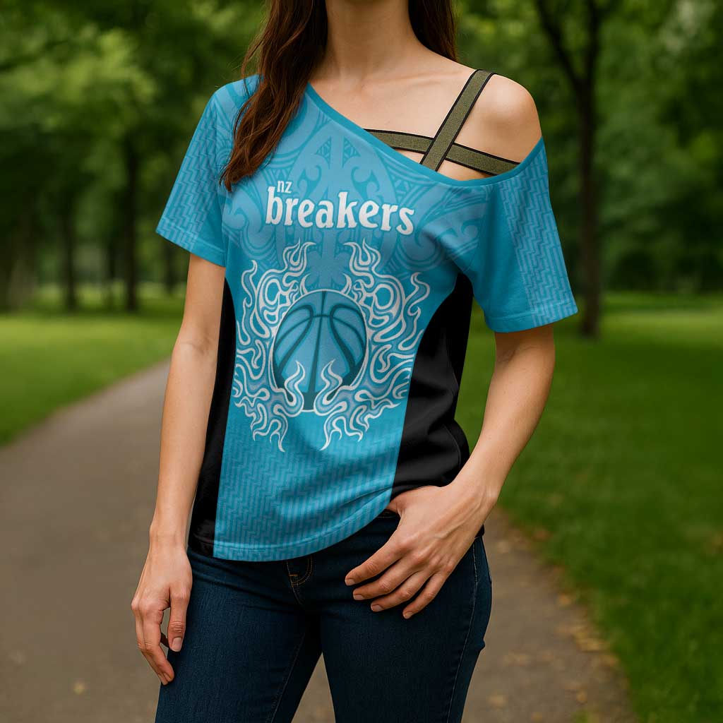 New Zealand Custom Cross Shoulder Shirt Fire Basketball Maori Tribal Sky Blue - Aussie Hoodie