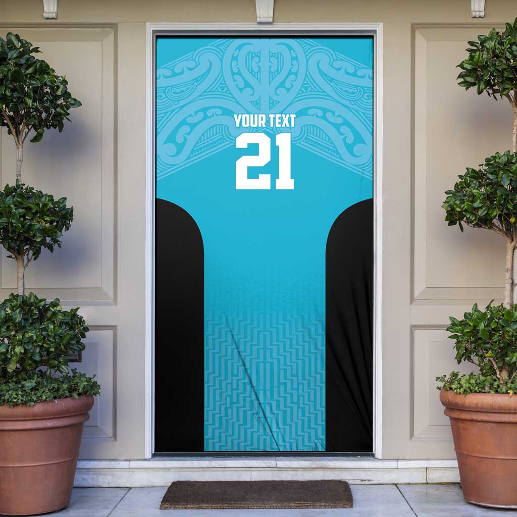 New Zealand Custom Door Cover Fire Basketball Maori Tribal Sky Blue - Aussie Hoodie