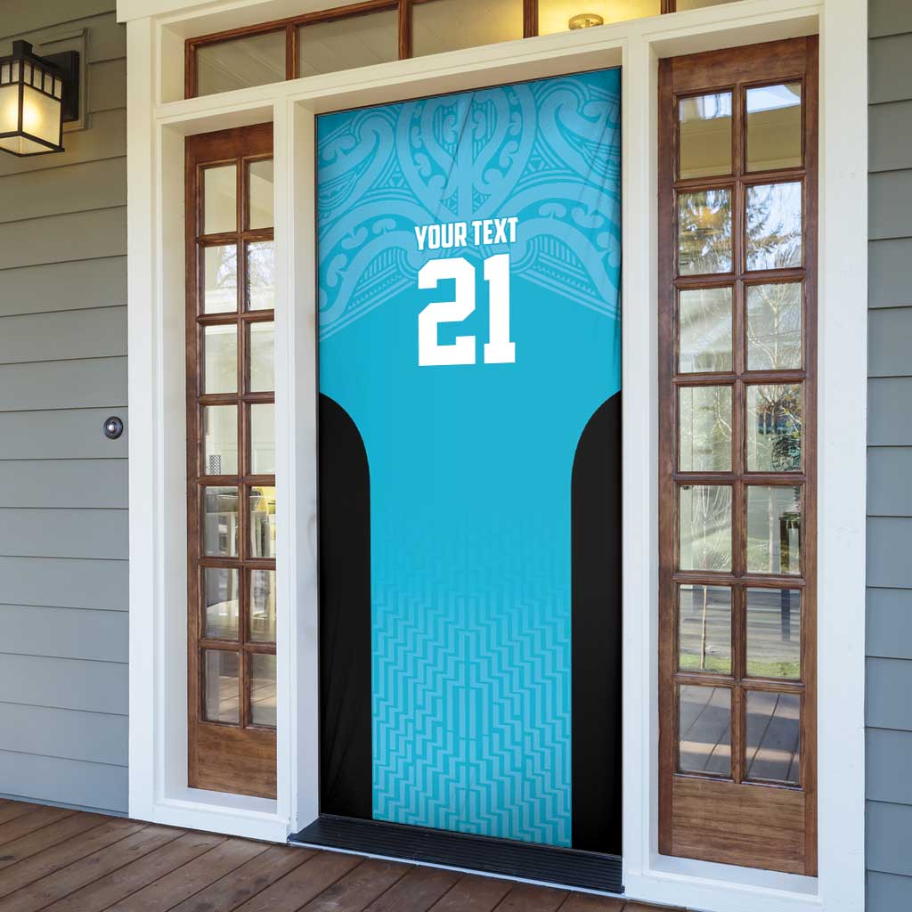 New Zealand Custom Door Cover Fire Basketball Maori Tribal Sky Blue - Aussie Hoodie