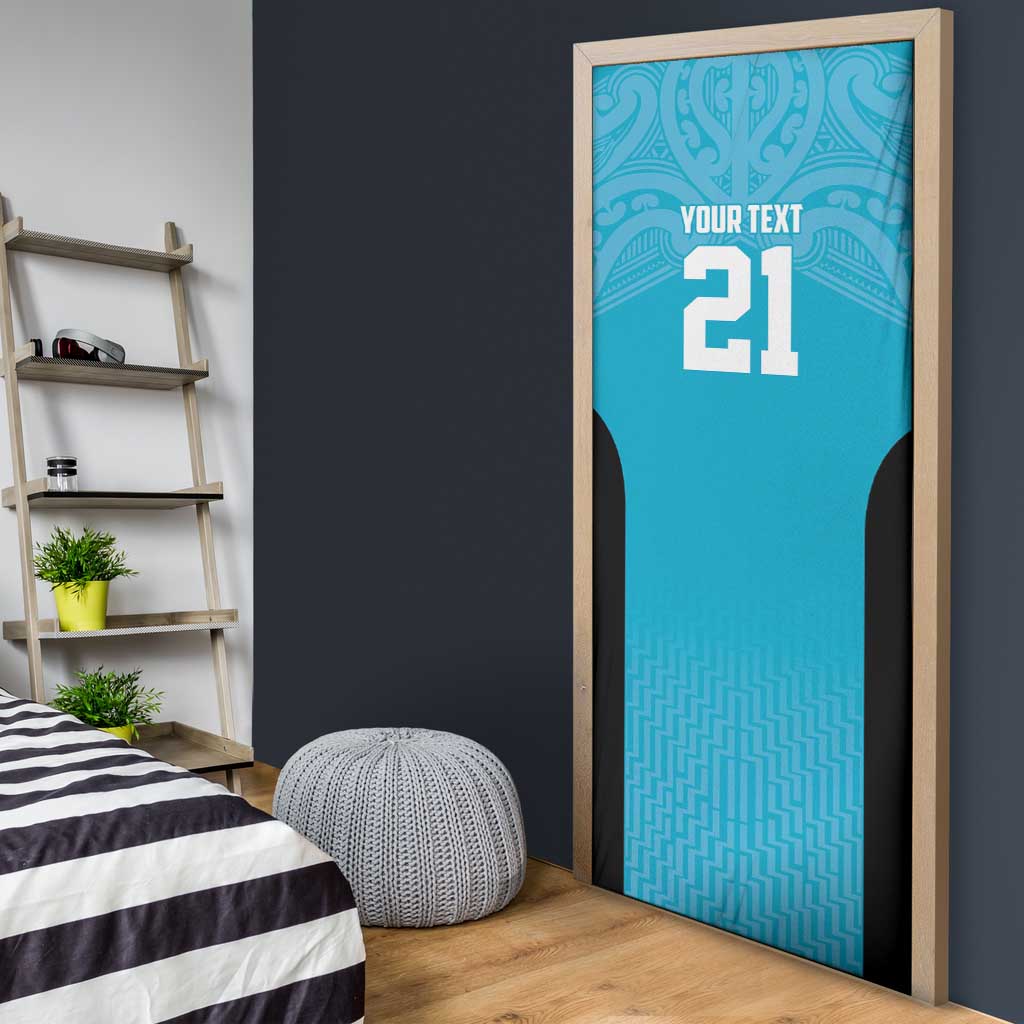 New Zealand Custom Door Cover Fire Basketball Maori Tribal Sky Blue - Aussie Hoodie