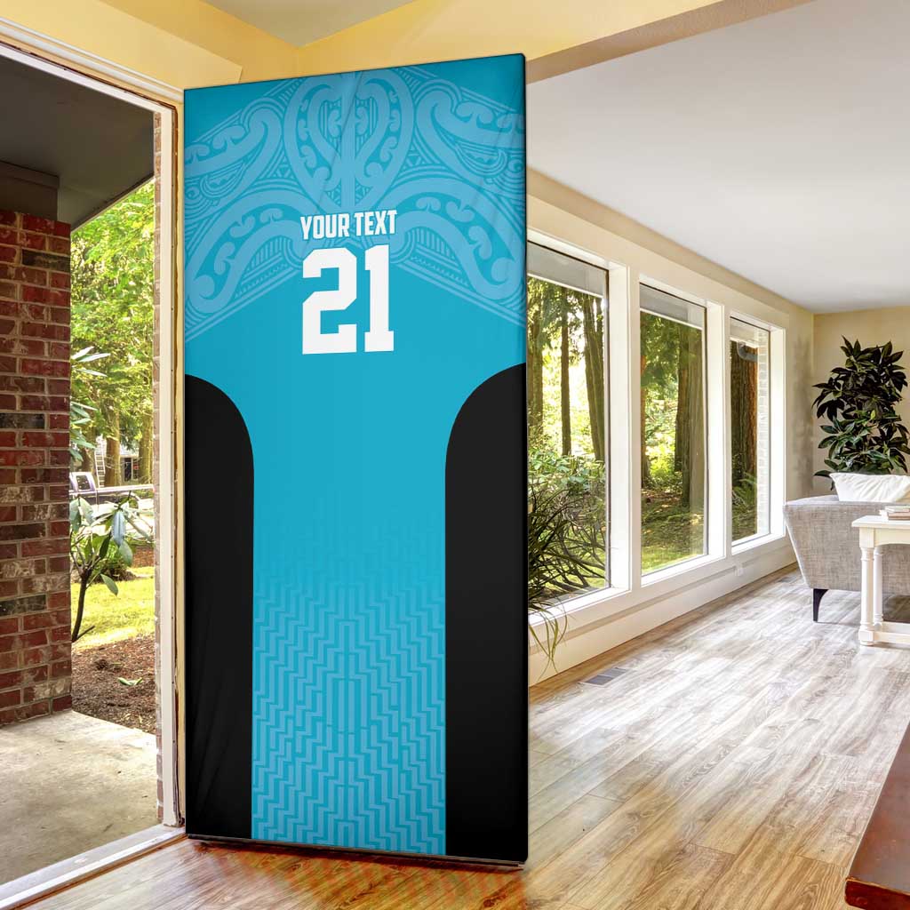 New Zealand Custom Door Cover Fire Basketball Maori Tribal Sky Blue - Aussie Hoodie