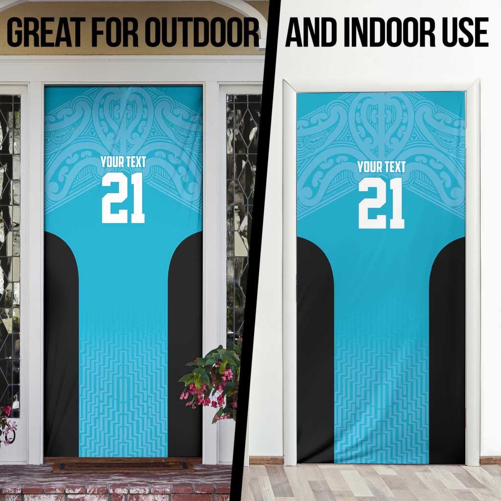 New Zealand Custom Door Cover Fire Basketball Maori Tribal Sky Blue - Aussie Hoodie