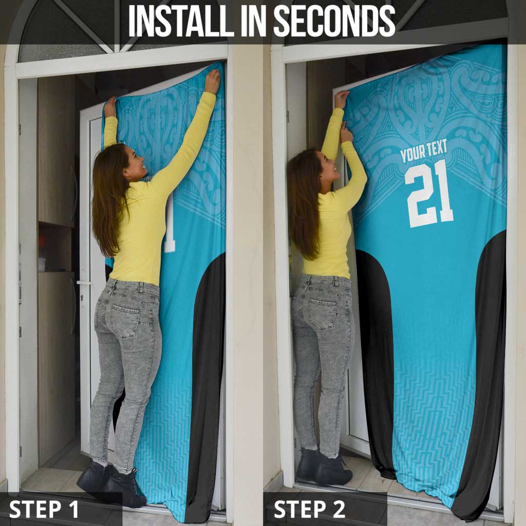 New Zealand Custom Door Cover Fire Basketball Maori Tribal Sky Blue - Aussie Hoodie