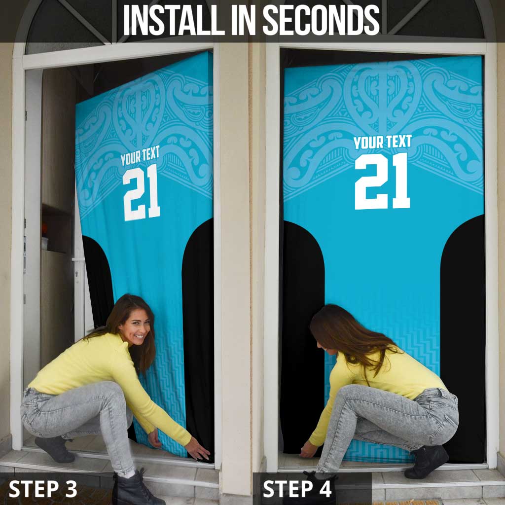 New Zealand Custom Door Cover Fire Basketball Maori Tribal Sky Blue - Aussie Hoodie