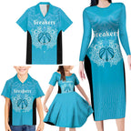 New Zealand Custom Family Matching Long Sleeve Bodycon Dress and Hawaiian Shirt Fire Basketball Maori Tribal Sky Blue - Aussie Hoodie