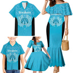 New Zealand Custom Family Matching Mermaid Dress and Hawaiian Shirt Fire Basketball Maori Tribal Sky Blue - Aussie Hoodie