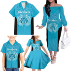 New Zealand Custom Family Matching Off The Shoulder Long Sleeve Dress and Hawaiian Shirt Fire Basketball Maori Tribal Sky Blue - Aussie Hoodie
