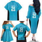 New Zealand Custom Family Matching Off The Shoulder Long Sleeve Dress and Hawaiian Shirt Fire Basketball Maori Tribal Sky Blue - Aussie Hoodie