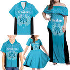 New Zealand Custom Family Matching Off Shoulder Maxi Dress and Hawaiian Shirt Fire Basketball Maori Tribal Sky Blue - Aussie Hoodie