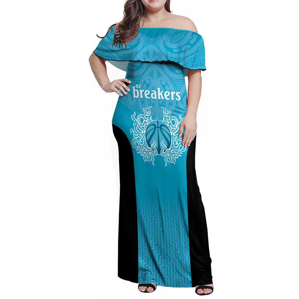 New Zealand Custom Family Matching Off Shoulder Maxi Dress and Hawaiian Shirt Fire Basketball Maori Tribal Sky Blue - Aussie Hoodie