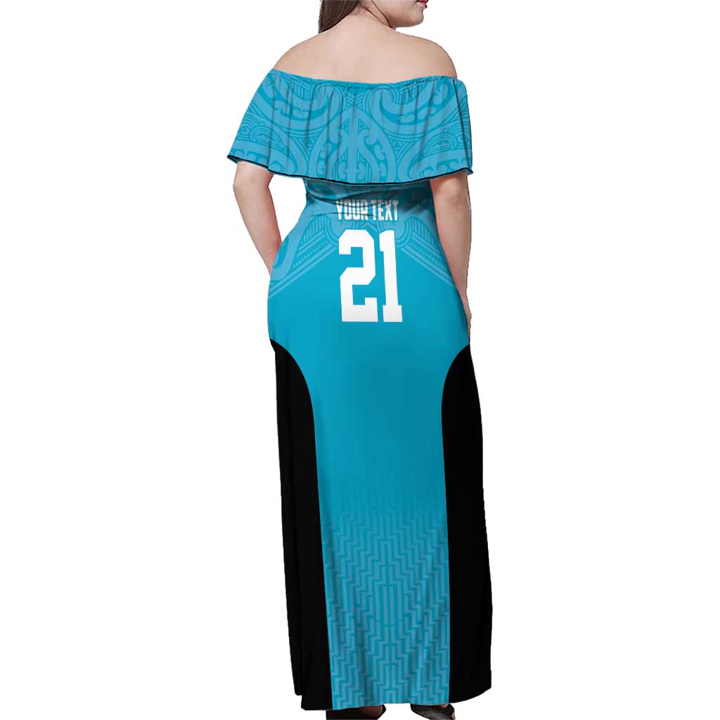 New Zealand Custom Family Matching Off Shoulder Maxi Dress and Hawaiian Shirt Fire Basketball Maori Tribal Sky Blue - Aussie Hoodie